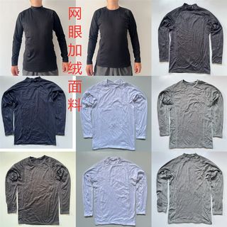 外贸日单男冬季速干圆领保暖打底衫网眼加绒透气半高领紧身衣运动