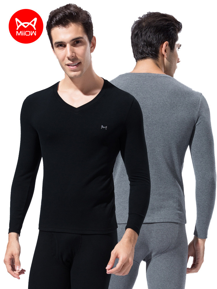 Cat man heating pants Men's autumn pants pure cotton medium thick slim V-neck cotton sweater autumn clothes sanitary pants winter