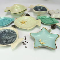  Large retro starfish dishes special-shaped dishes ceramic plates special restaurant tableware personality and creativity