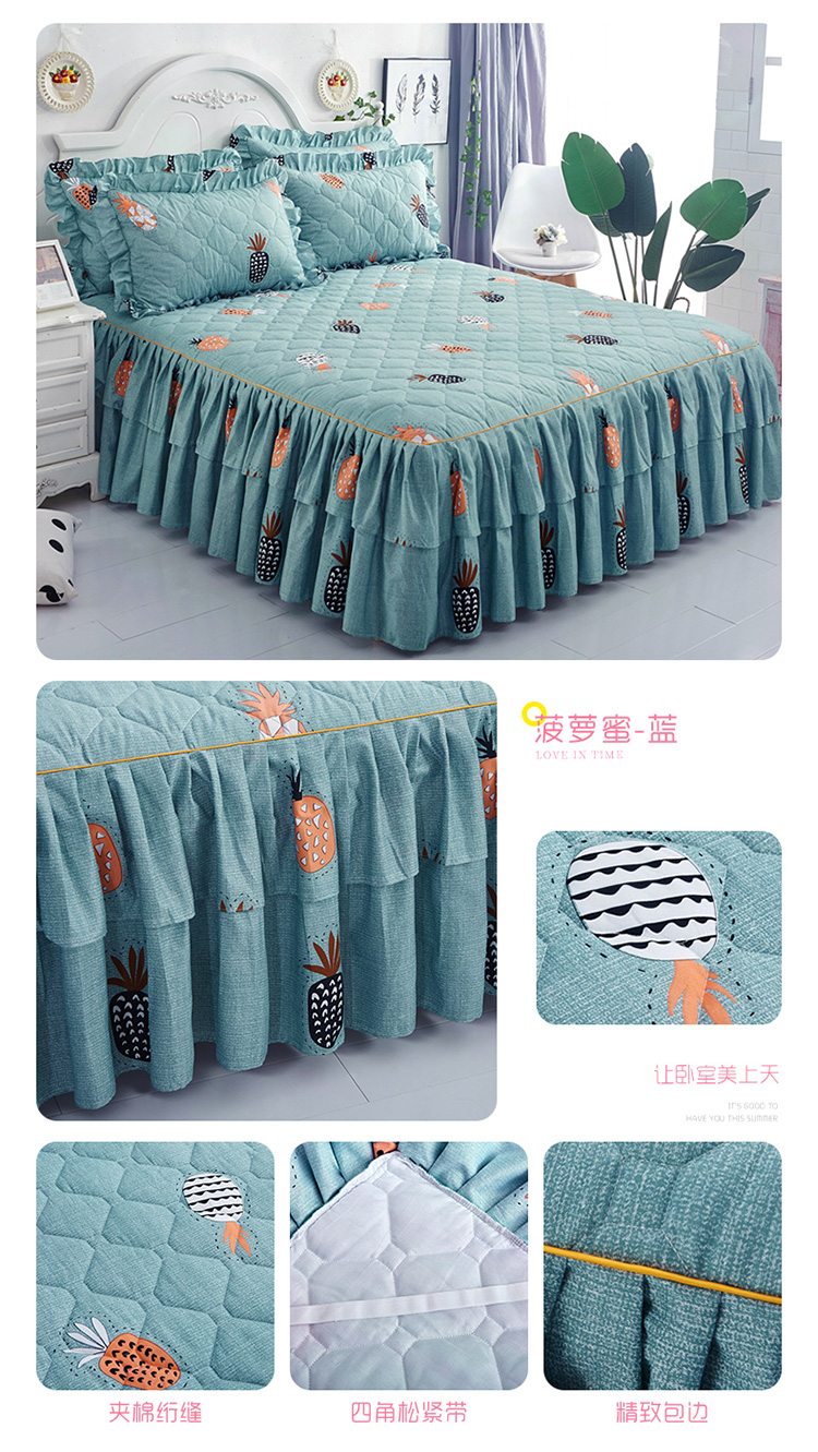 Bộ đồ giường bằng vải cotton dày trải giường ba bộ chăn ấm đơn bộ giường đơn đặt giường chống trượt cộng với cotton 1,5m1,8m2m - Váy Petti drap giường có viền