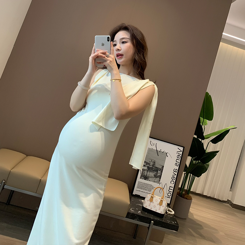 Umi Maternity Wear 2026 New Style Ribbon Sexy French Style Design Niche Drapey Tank Dress