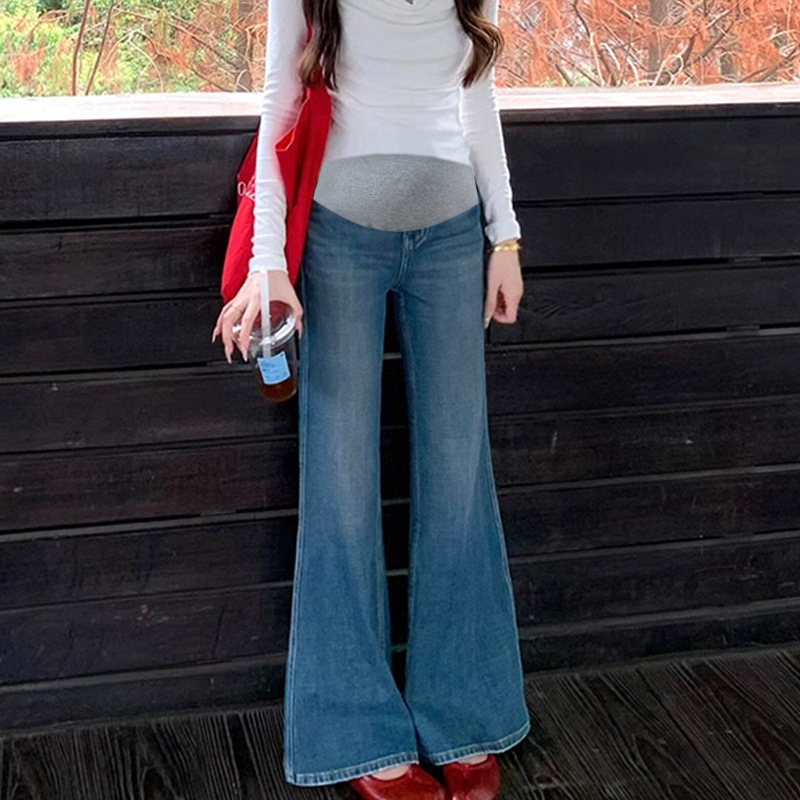 Umi Maternity Wear Trendy Mom Jeans 2026 Spring New Fashion High-Waisted Belly-Supporting Versatile Slimming Flared Pants