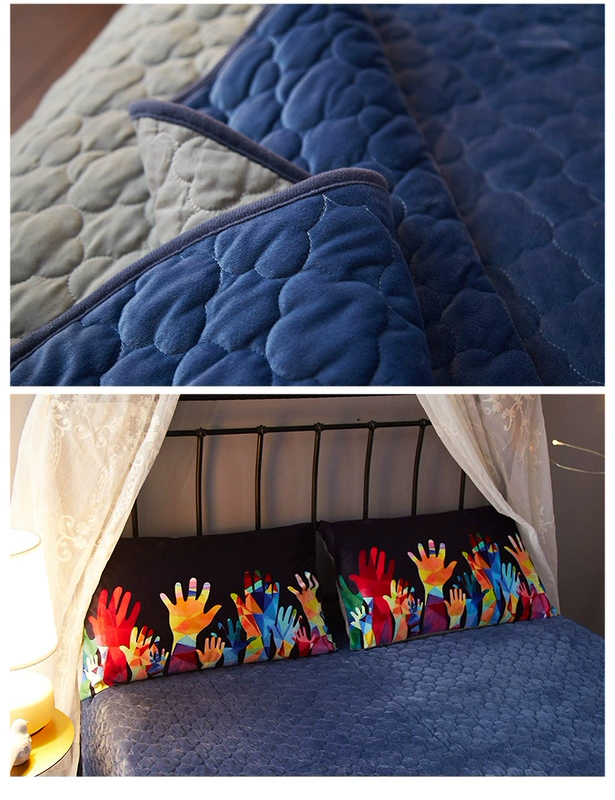 Tinh Thể Màu Tinh nhung giường bông bìa dày ấm áp mùa đông cộng với bông tấm flannel đặc biệt ngắn nệm mỏng sang trọng - Trải giường