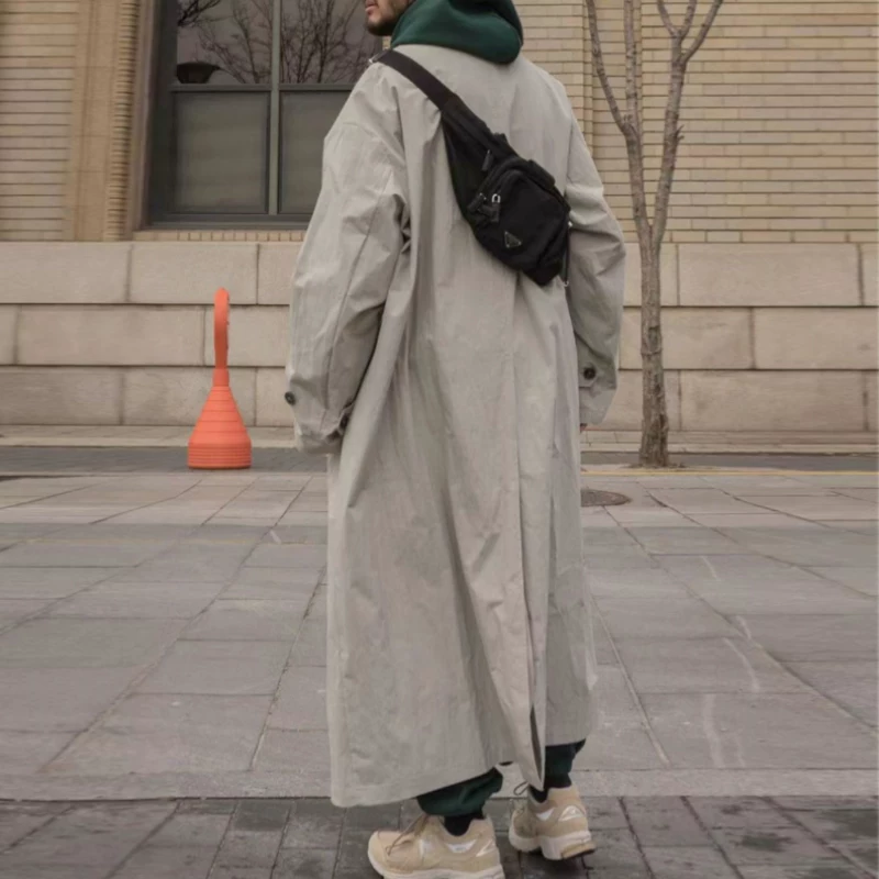 地界二 Long trend trench coat, universal jacket, Korean style, oversize