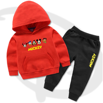 Boys spring and autumn hooded clothes two-piece set 2021 New Girl cartoon explosive top small children cotton set