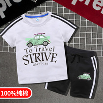 Childrens Summer Boy 2021 new short sleeve suit childrens cartoon printed half - sleeve T - shirt shorts thin