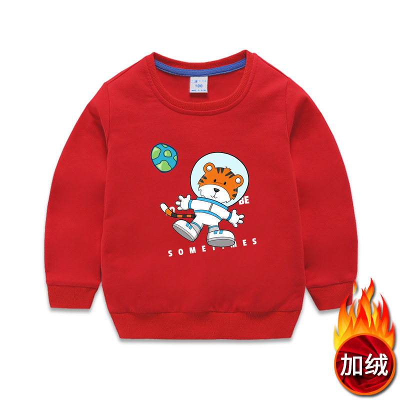 CHILDREN SUIT PLUS SUEDE SWEATSHIRT AUTUMN WINTER CLOTHING NEW MALE BABY WARM BLOUSE GIRL FOREIGN PIE PRINTED ROUND NECKLINE HOODED SWEATSHIRT