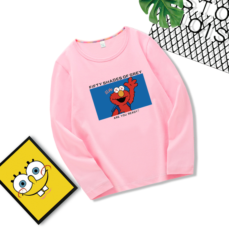 dài tay áo t-shirt 2020 chàng trai mùa xuân và mùa thu váy và trẻ em gái bông Ins Sesame Street của trẻ em trong con lớn nhấn đáy.