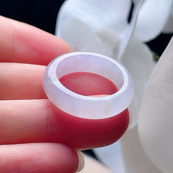 Natural jadeite ring milky white lavender double color jade ring