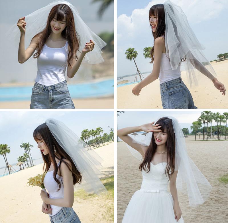  Wedding veil short female simple travel veil headdress super fairy Sen line net red photo props white head yarn new