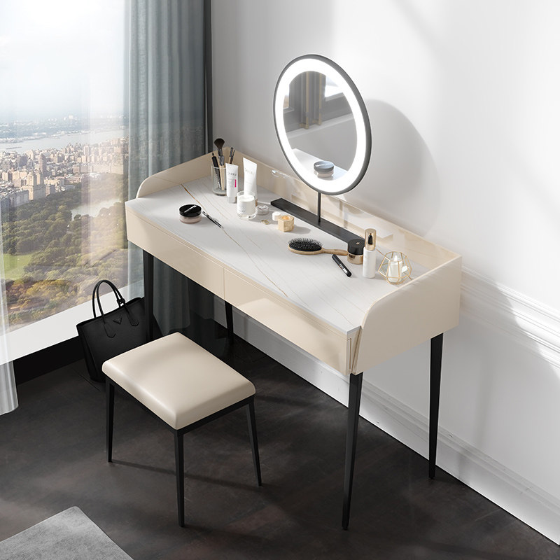 Italian light luxury minimalist dressing table modern minimalist bedroom rock slab dressing table with LED mirror ins net red makeup table