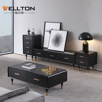 Nordic black solid wood coffee table TV cabinet combination package Small apartment modern simple living room storage coffee table table