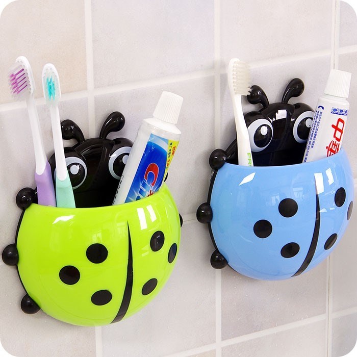 Cartoon Seven Stars Ladybug Toothbrush Rack Mesh Red Creativity Powerful Suction Cup Perforated Toothbrush Containing Box Toothpaste Shelve