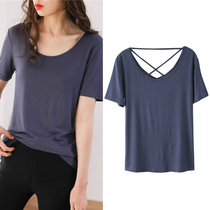 2021 Spring and Summer New Korean Modal T-shirt Womens Loose Short Sleeve Back Cross with Backless Top