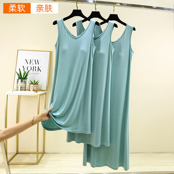 ສິ້ນກະໂປງຍາວແບບຄໍ v-neck bust padded for women summer thin inner sleeveless dress solid color large size slim bottoming shirt