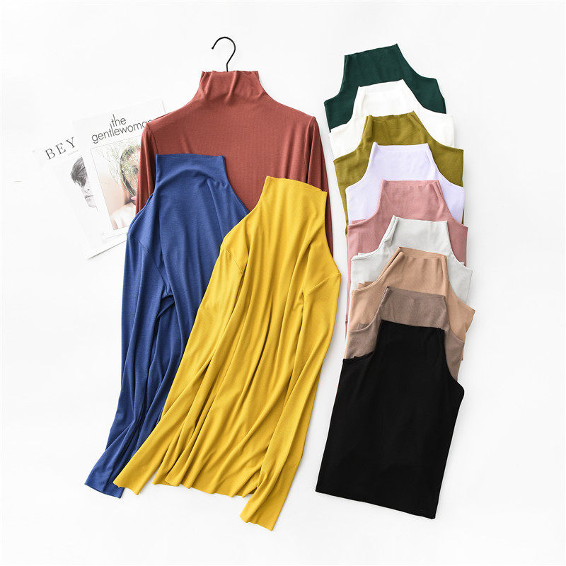 2020 springtime Semi-high-collar undershirt woman Modale with a long sleeve lady high collar T-shirt large code threaded blouse 