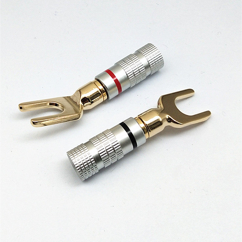 Speaker line Y plug terminal horn line sound line Y plug gold-plated U-shaped amplifier banana plug aluminum shell
