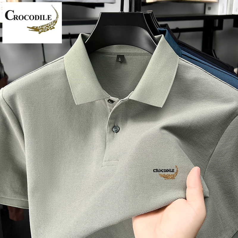 Crocodile Brand Men's Polo Shirt Short Sleeve 100% Cotton 2026 Summer Casual Turn-Down Collar Pure Cotton T-Shirt Top for Dad