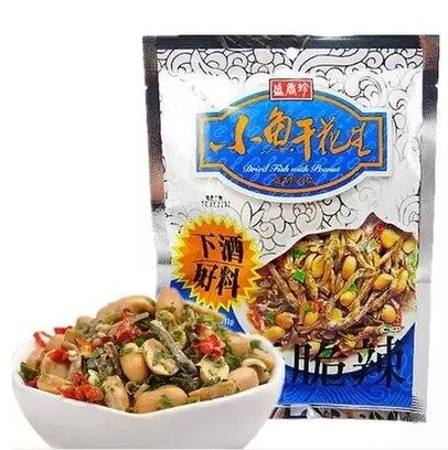 Imported in Taiwan Shengxiang Precious Little Fish Dried Peanuts crisp and spicy and spicy snacks with a good stock of 80g