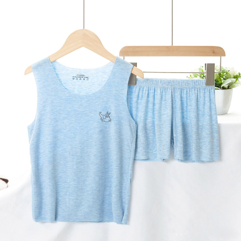 Children's pajamas summer thin boys and girls vest ice silk child air conditioning baby homewear suit modal seamless