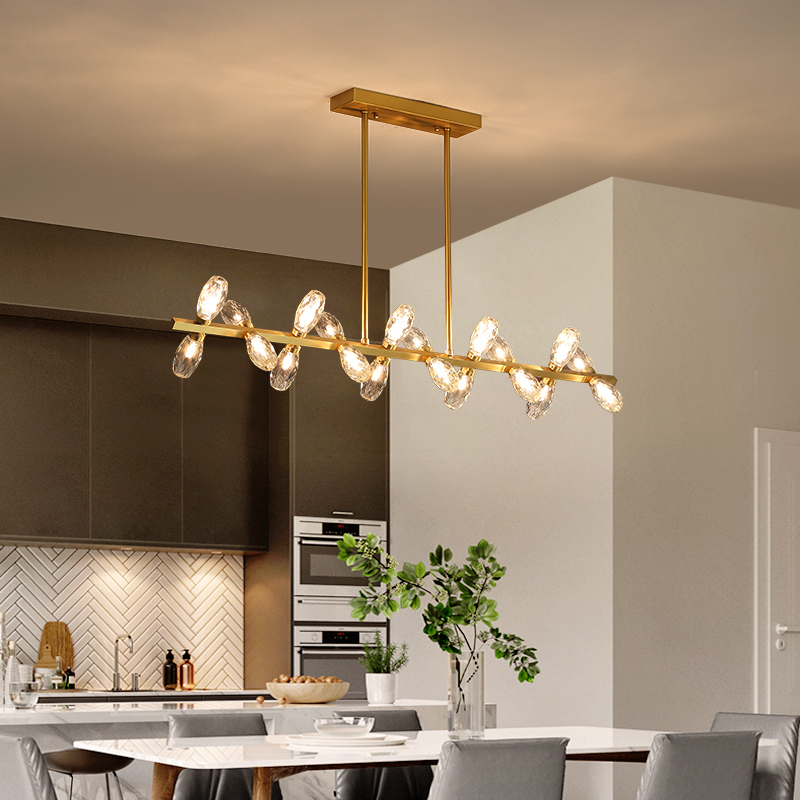 Dining room chandelier strip post-modern all-copper crystal chandelier simple light luxury lamp Hong Kong-style creative personality bar lamp