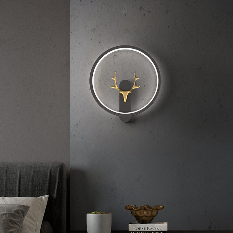 Wall Lamp Bedroom Led Creative Personality Modern Brief Background Wall Nordic Aisle Corridor Full Copper Deer Corner Bed Headlights