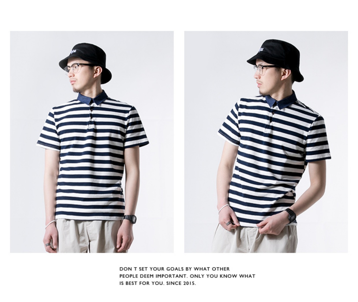 Kurokawa Mountain Summer New Tee Nhật Bản Áo thun sọc nam Giới tay áo ngắn Slim Tide Men Cotton đứng cổ áo thun áo polo