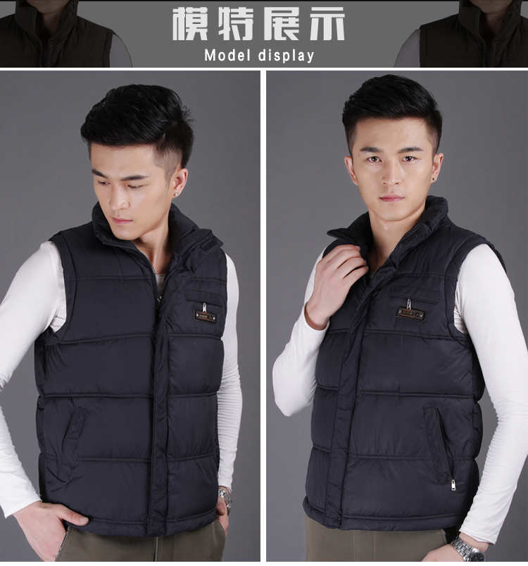 Đàn ông trung niên mùa thu và mùa đông áo vest cotton cộng với phân bón XL cha xuống áo bông đứng cổ áo vest bông áo ghi lê