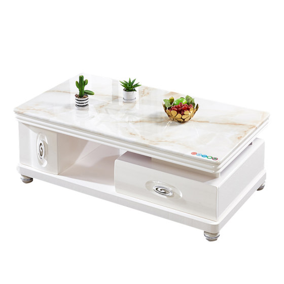 Natural marble coffee table TV cabinet combination environmentally friendly paint solid wood small apartment modern simple living room tea table