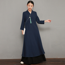 Red dust-Chinese autumn and winter thickened velvet Zen suit Tea suit Cotton suit Female Zen cotton suit Dress jacket robe