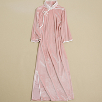 Old dream-Golden velvet spring and Autumn new special Cheongsam literary retro slim new Cheongsam modified dress