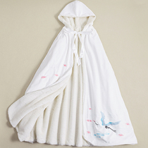 Crane-Chinese style Chinese style ancient style Hanfu embroidery Autumn and winter thickened velvet white warm cloak National style