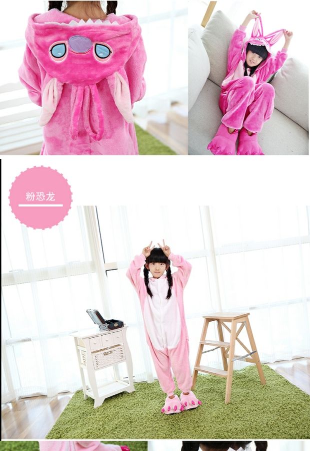 Trẻ em mùa thu và mùa đông phim hoạt hình động vật khủng long nhỏ đồ ngủ liền kề san hô flannel bé trai và phụ nữ quần áo dài tay jumpsuit trẻ em thu đông