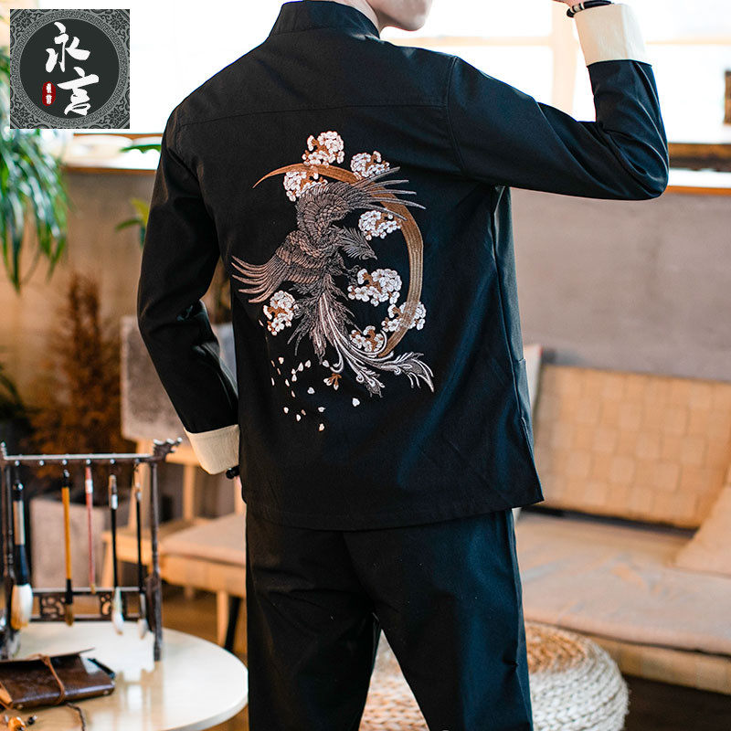 Spring 2021 New Chinese Wind Tang Jacket Set Men's Ancient Style Han Suit Casual Jacket Collar Zhongshan Dress