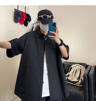 Summer New Trendy Brand Textured Shirt for Men, Thin, Loose, Casual, High-End Fashion, Five-Quarter Sleeve Shirt Jacket