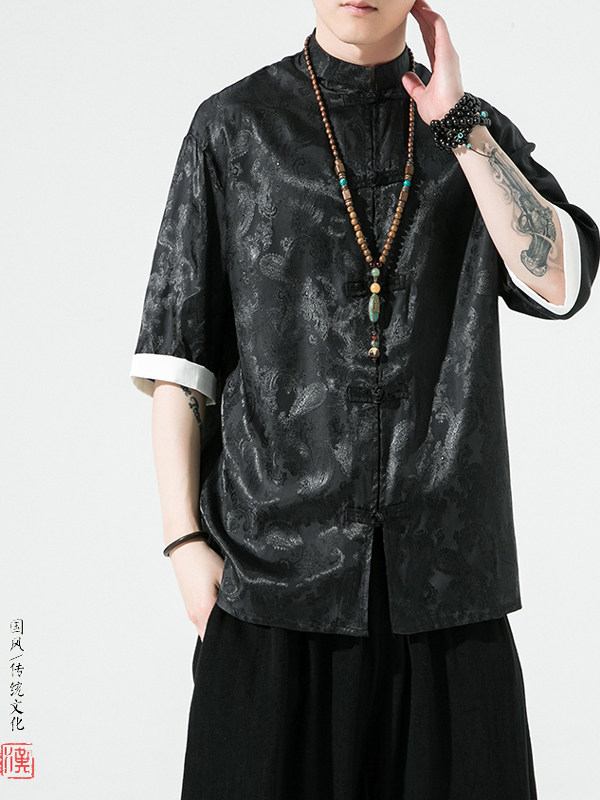 Ice Silk Short-Sleeved Shirt for Men, Summer Thin Style, Chinese Style Tang Suit, Youth Fashion, Quick-Drying Breathable Shirt, Large Size Jacket