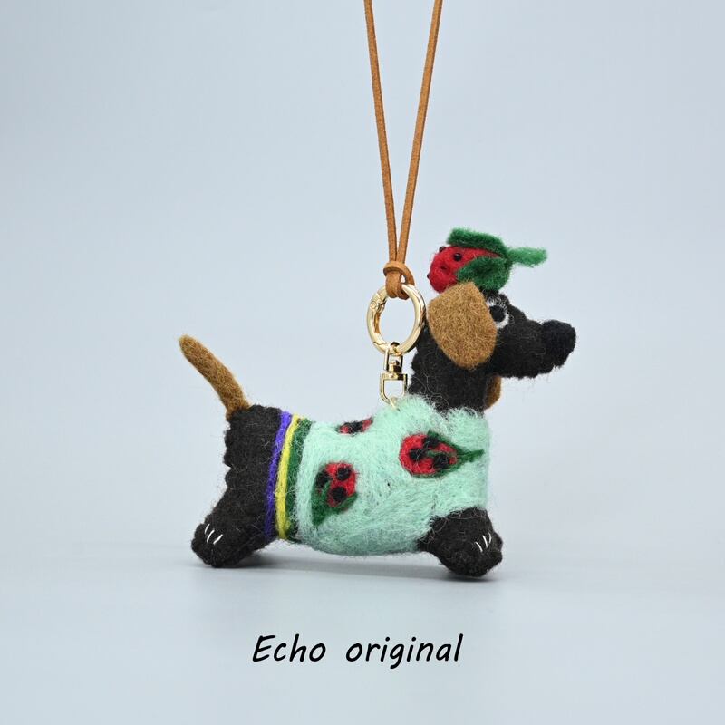 Echo Nepal Handmade Wool Felt Pendant Strawberry Puppy Bag Pendant Cute Healing Soft Adorable Keychain Gift