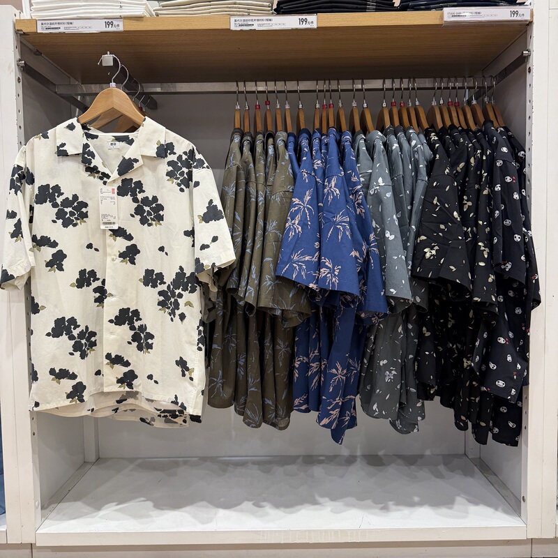 Uniqlo 482480 482483 Men's and Women's Modal Blend Printed Open-Collar Shirt Short-Sleeved Shirt