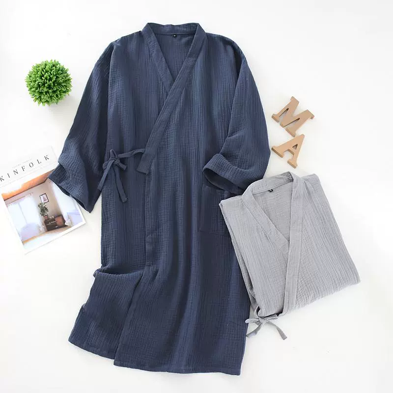 LHZ Đồ ngủ nam Nhật Bản áo choàng tắm kimono mùa xuân và mùa thu đã giặt vải bông gạc quần áo mặc nhà Áo choàng thấm mồ hôi Nhật Bản - Night Robe