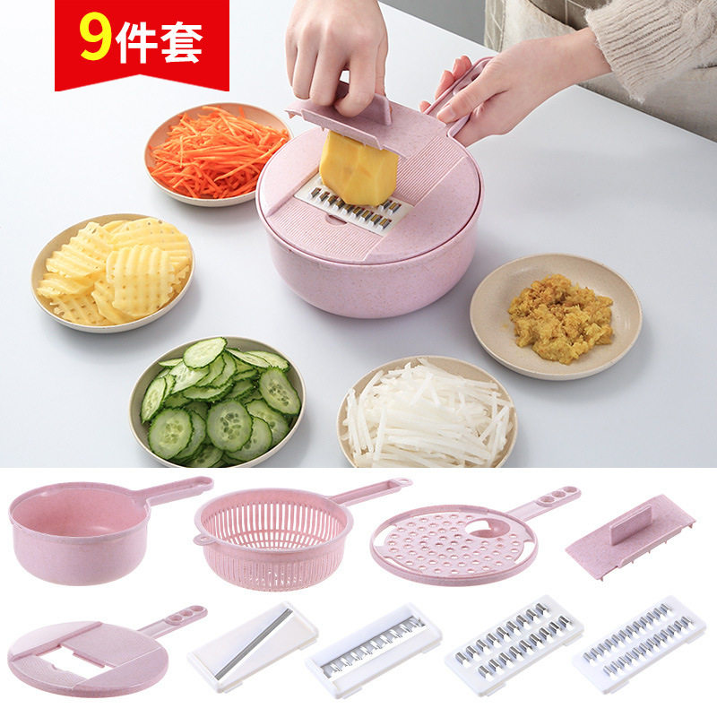 Nine pieces of versatile chopped silk tuzu silk wipe silverware Home Kitchen Supplies Slicer Shredder Myster