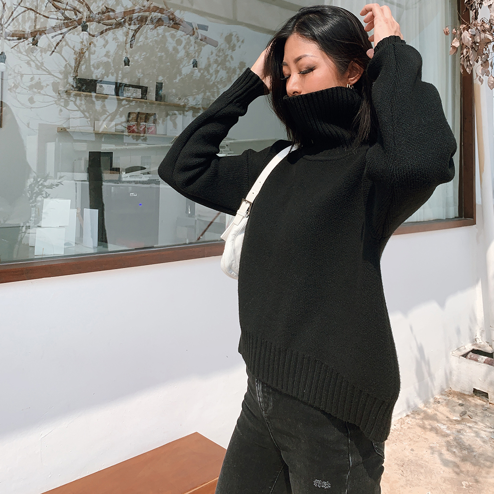 ITSNIKAR black necklace sweater is loose to wear ultra-thick warm-headed knitting knitting coat