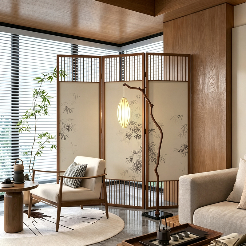 Chinese Zen-Style Bamboo Solid Wood Folding Screen Partition Decoration for Home Living Room Entranceway Movable Background Wall Chinese Zen-Style Bamboo Solid Wood Folding Screen Partition Decoration for Home Living Room Entranceway Movable Background Wall
