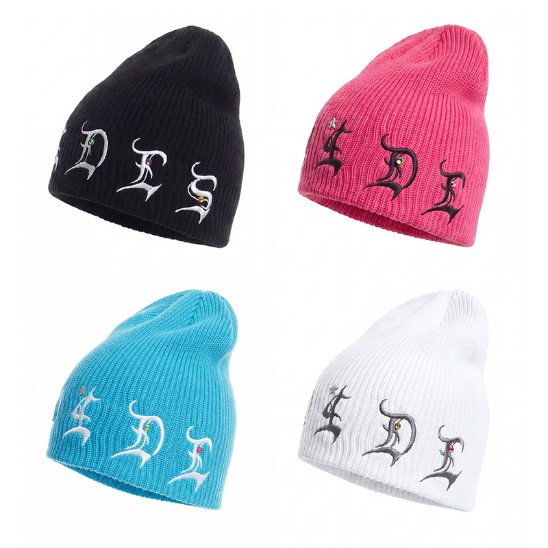 Dnd4Des Retro American Street Hip-Hop Knitted Warm Gothic Embroidered Dark Rhinestone Beanie Hat