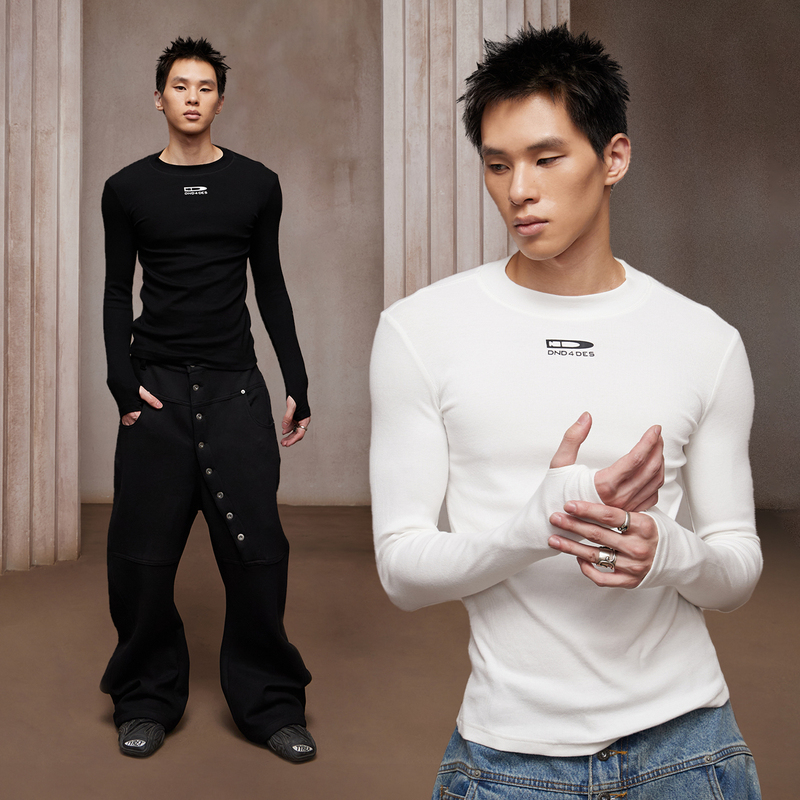 Dnd4Des Su Xinhao's Same Style American Street Print Basic Stretchy Slim-Fit Ribbed Long-Sleeve T-Shirt Base Layer Dnd4Des Su Xinhao's Same Style American Street Print Basic Stretchy Slim-Fit Ribbed Long-Sleeve T-Shirt Base Layer