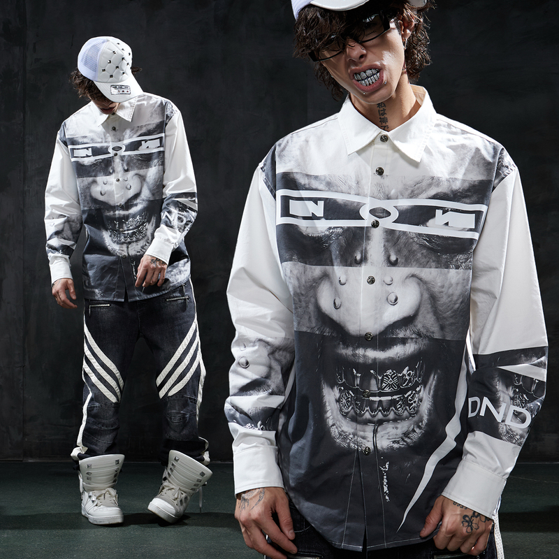Dnd4Des American Street Hip-Hop Portrait Print Shirt for Men, Loose, Light, Trendy Brand, Pure Cotton Long-Sleeved Shirt Dnd4Des American Street Hip-Hop Portrait Print Shirt for Men, Loose, Light, Trendy Brand, Pure Cotton Long-Sleeved Shirt