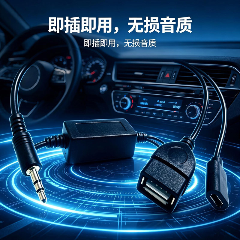 Car USB to Aux Audio Cable for Car Audio Conversion, USB Flash Drive Interface with Decoder, Bluetooth Lossless Audio