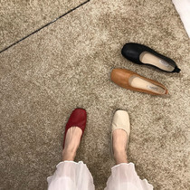 ITSK Shoes Womens Single Shoes Round Head Shallow Mouth Soft Leather Soft Bottom Flat Bottom Comfort Grandma Shoes Bean Dou Shoes