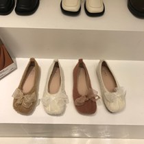 ITSK Hairy Shoes Womens Winter Outwear Fashion Bean Bean Shoes Butterfly Knot 100 lap single shoes