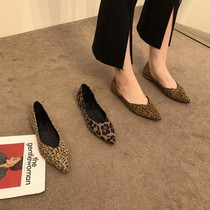 ITSK shoes womens single shoe BAO WEN pointed flat bottom light mouth soft bottom suede working woman shoes ladyshoe