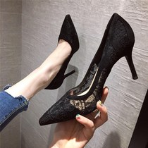 ITSK single shoe woman 2021 summer new lace net yarn black sexy thin heel design with small crowdpointed high heel shoes